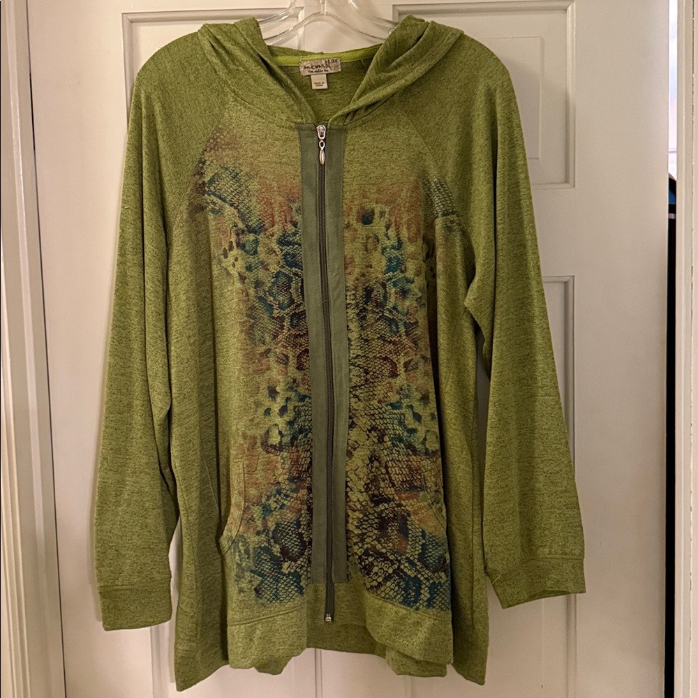 ONE WORLD 3x Olive Knit zip up hoodie